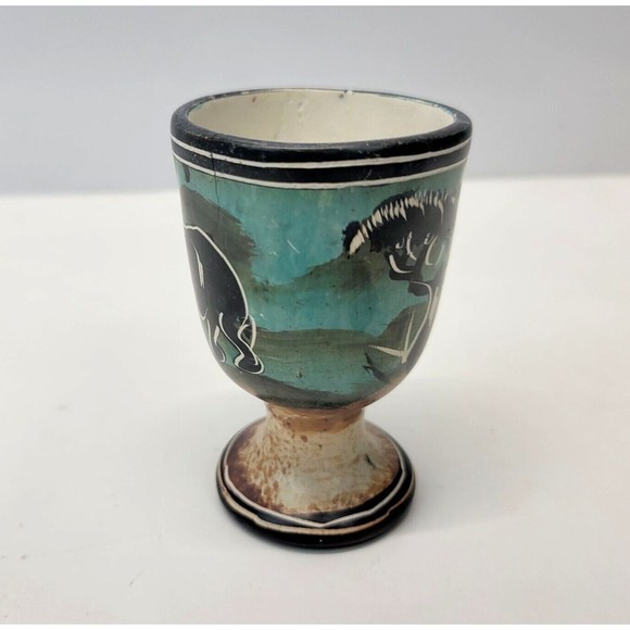 Vintage Stone Egg Cup Kenya Rhino Africa Safari Savanna Hand Carved Etched 3" - Picture 4 of 10